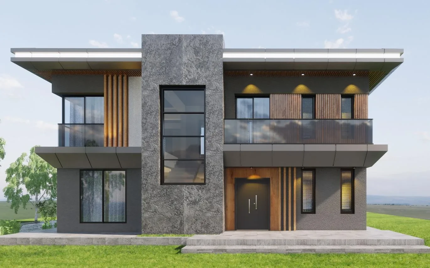 Konya prefabrik ev için modern mimari proje ve cephe tasarımı